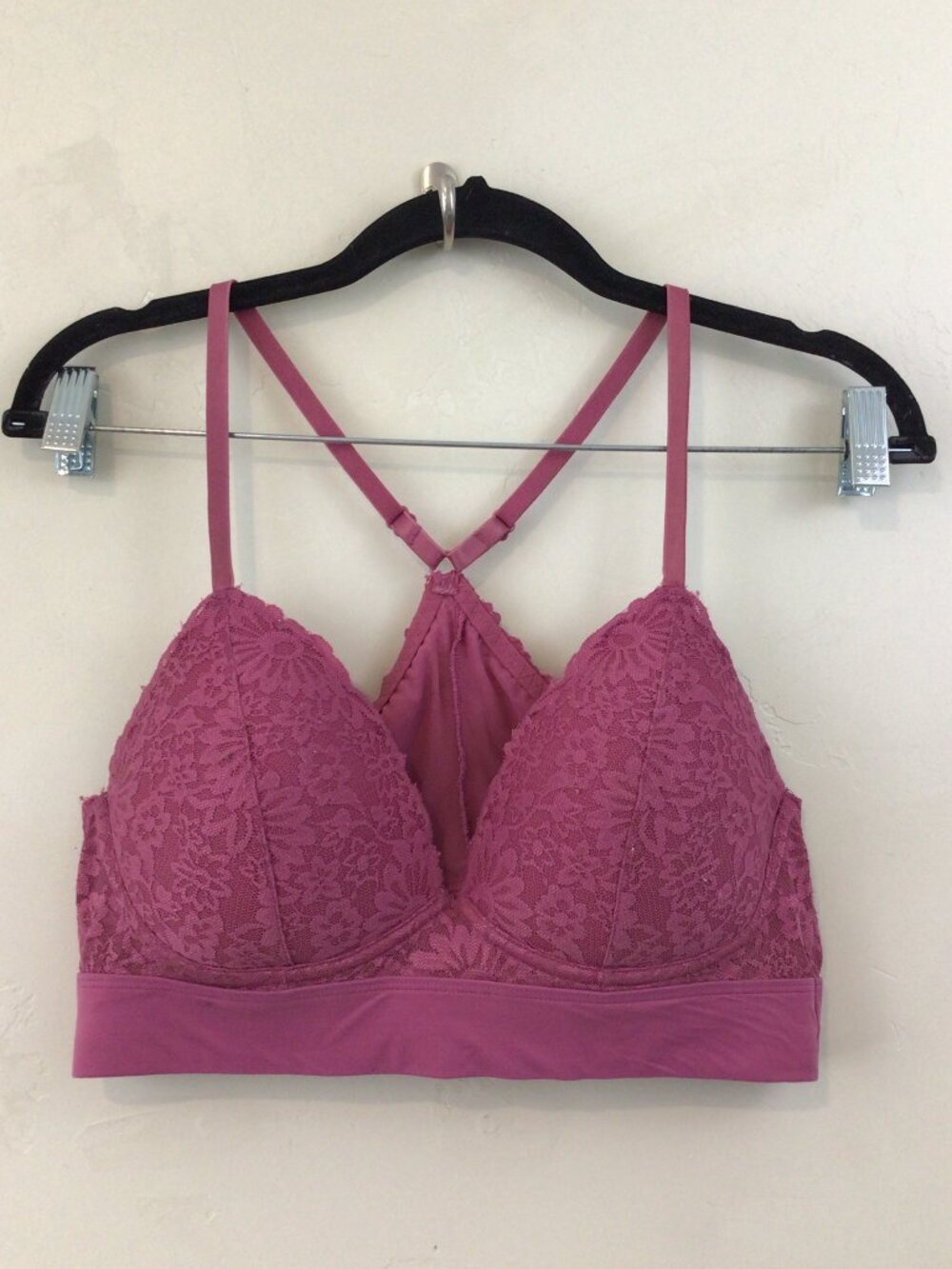 Pink Victoria's Secret Pink Lace Racer Back Bralette Lightly Lined Size L